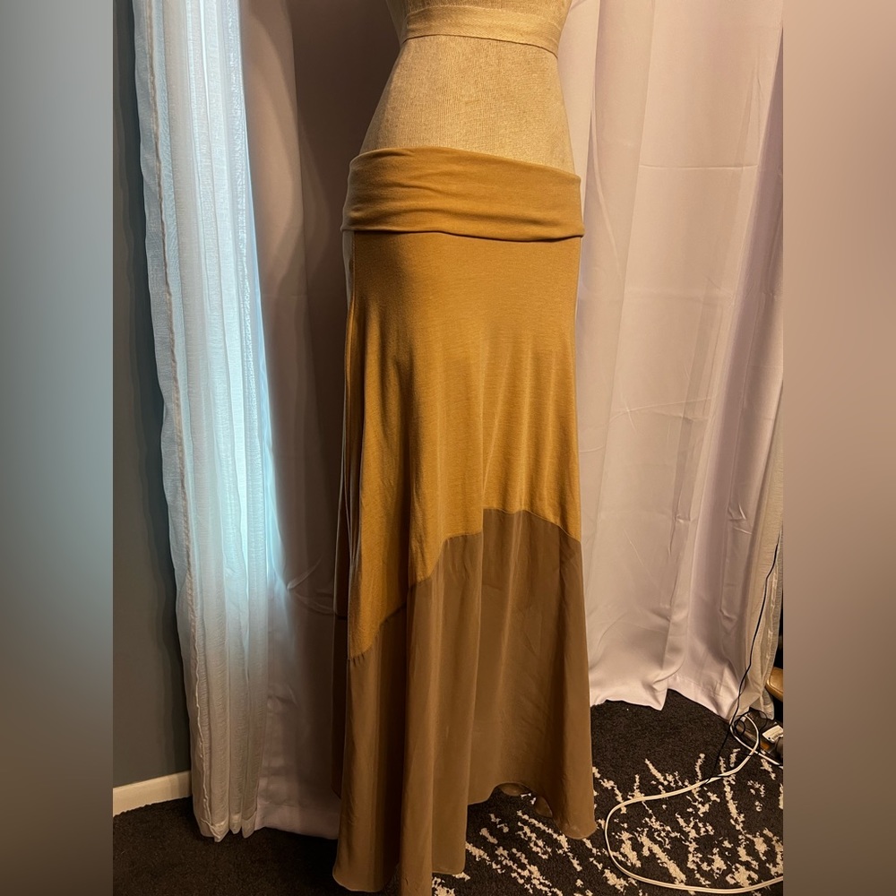 a’reve women’s skirt Convertible dress tan nude Stretch Size Med Lined Boho